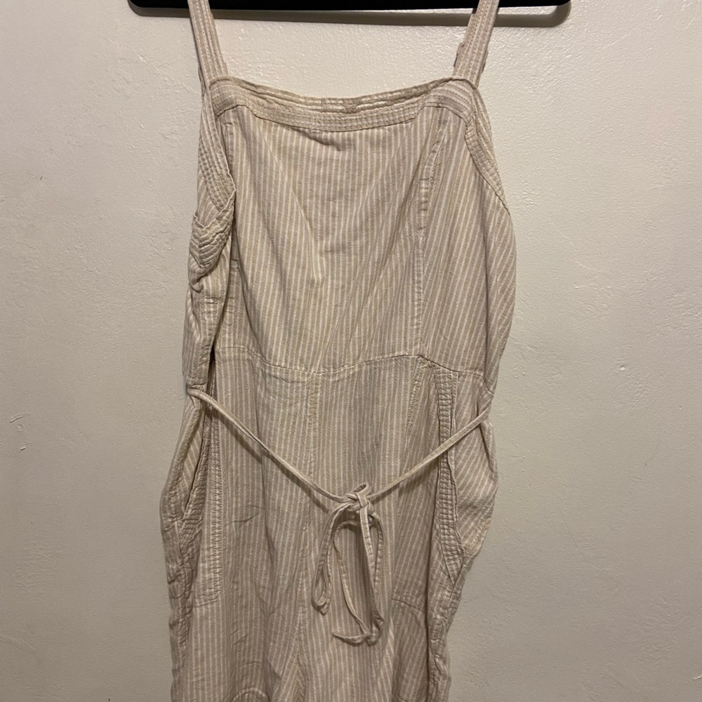 Old Navy Beige/White Striped Overalls XXL